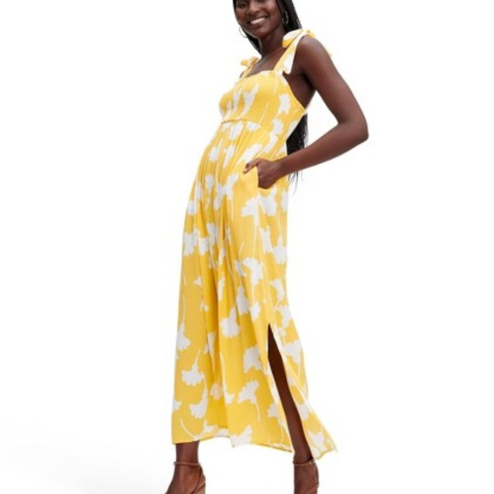 Women's Smocked Tie Strap Ginkgo Yellow Midi Dress - DVF for Target XXS